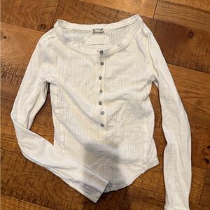 Free People Long-Sleeve White Henley Top - Women size xs